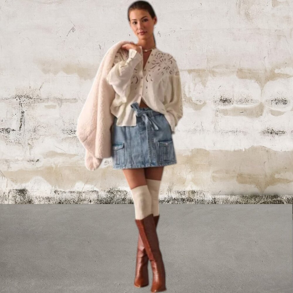 Anthropologie Pilcro Women's Structured Eyelet Blouse Size XS